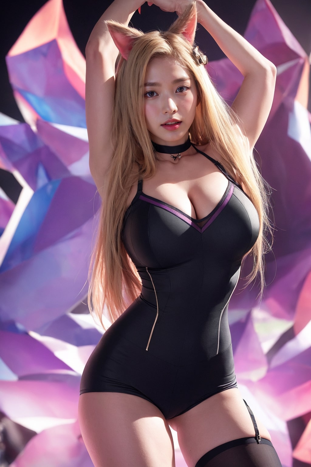 This is a collection of live-action photos created by AI attempting to cosplay K/DA Ari, but failing to do so.