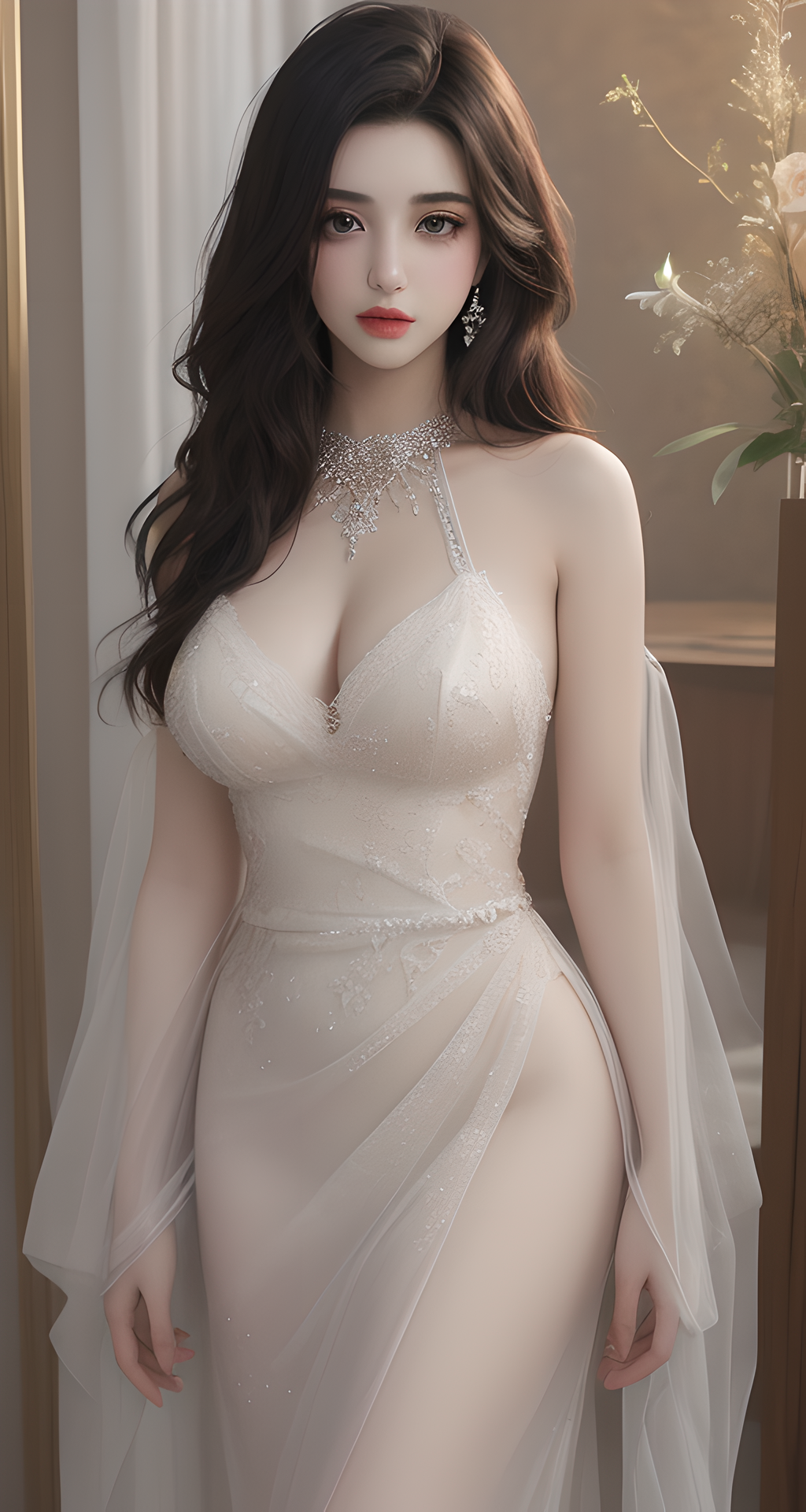 best quality,medium_breast,depth of field,medium_breasts,{{extremely_detailed_eyes_and_face}},best quality,highly detailed,masterpiece,ultra-detailed,illustration,stand,evening dress